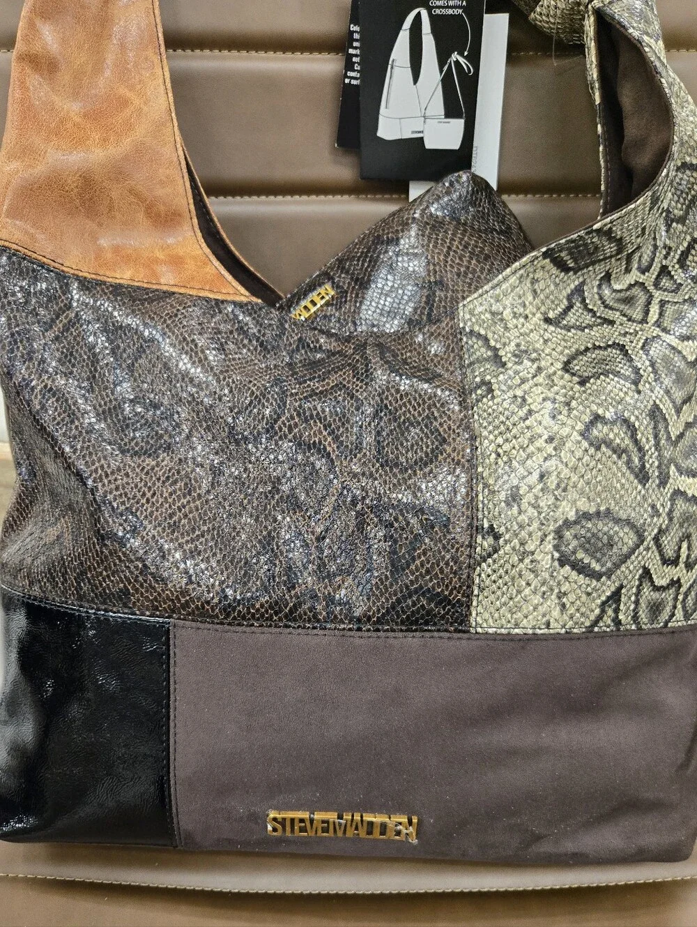 Steve Madden Patchwork Snake-Print Hobo Handbag